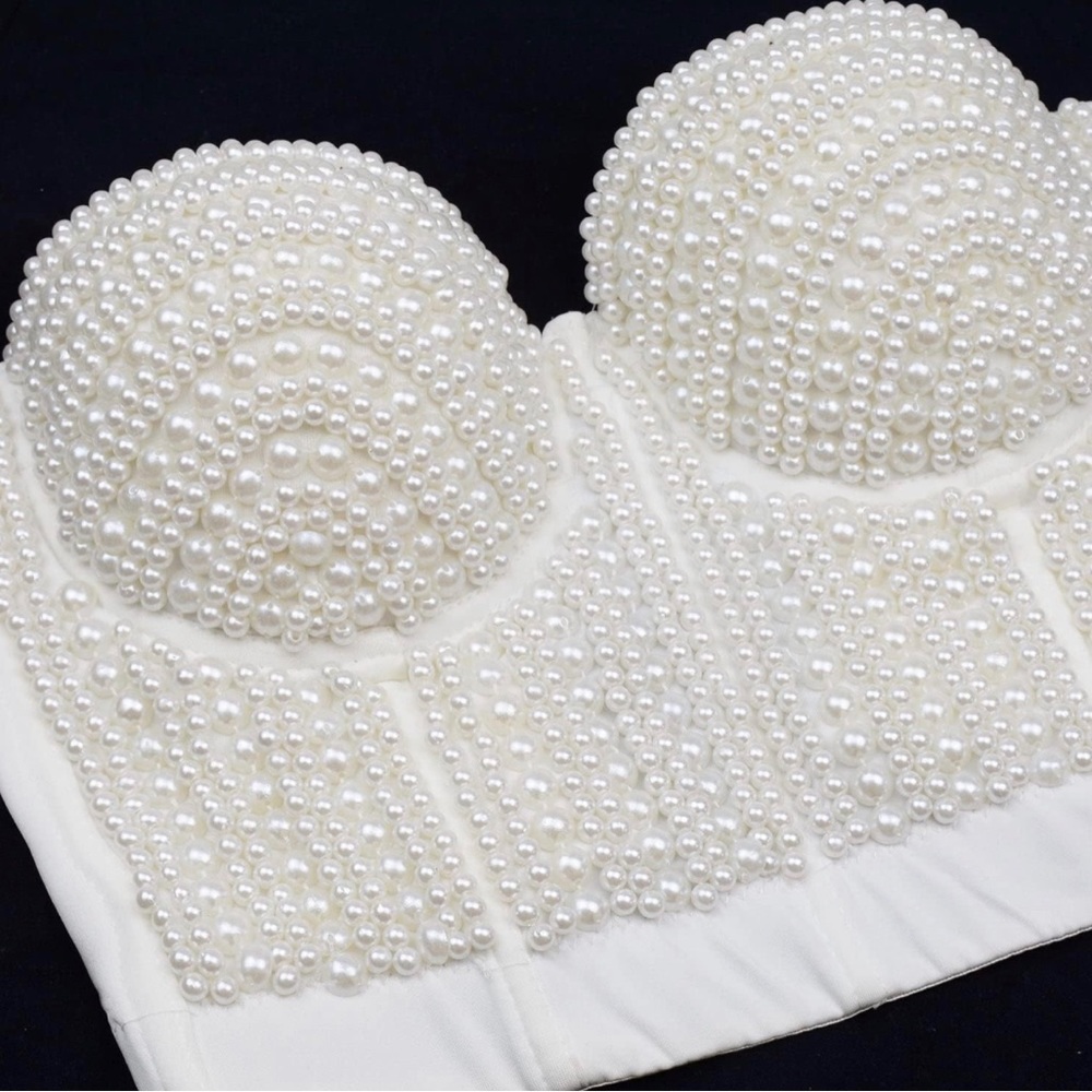 Pearls Beaded Bustier Crop Corset Top